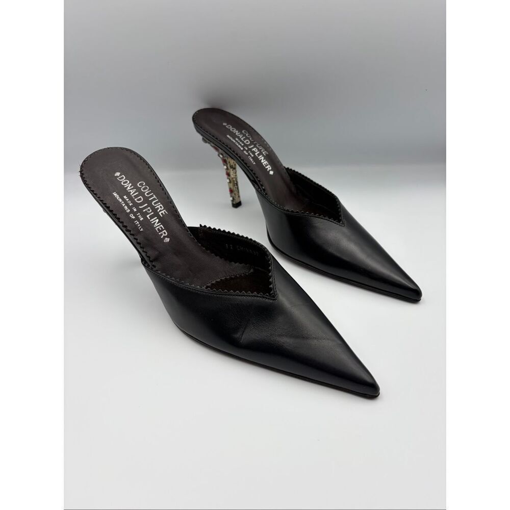 Donald J Pliner Couture Black Leather Jeweled Heel Mules Italy 8.5N - Picture 3 of 12